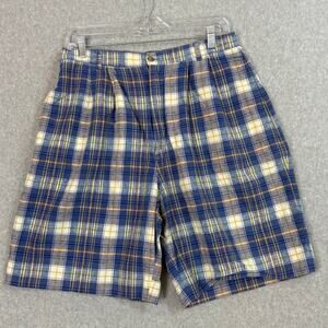 Vtg 80s Lisa Madras Plaid Bermuda Shorts Size 14 Pleated Linen Cotton Preppy